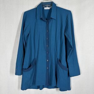 Habitat Lagenlook Gauze Tunic Top XS Turquoise Green Pockets Casual‎ Long Sleeve